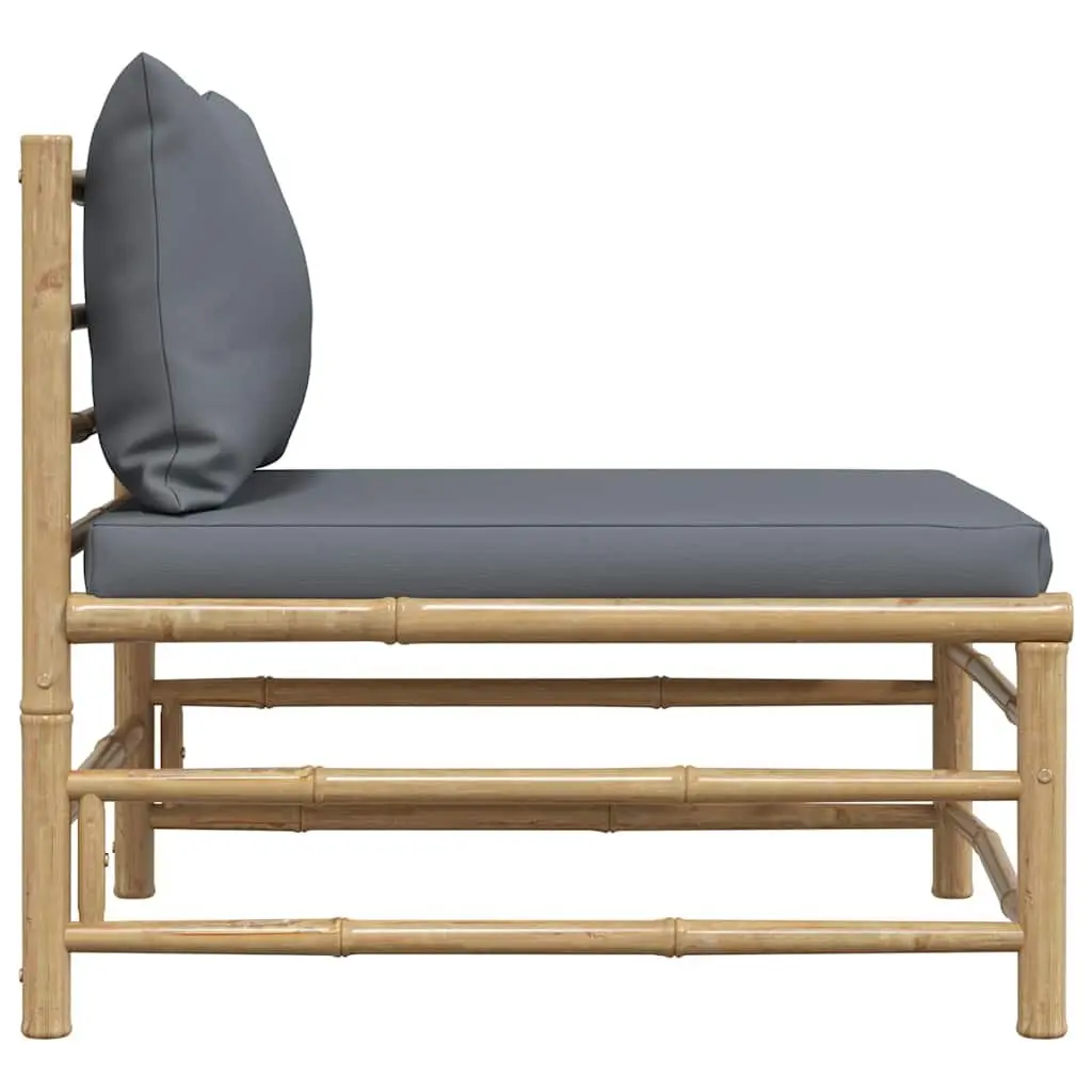 Garden Middle Sofa Bamboo Frame Modular Sectional Seating with Grey Cushions