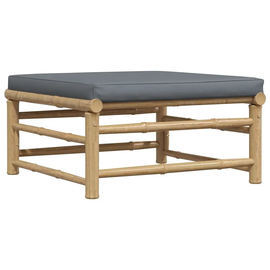 Garden Footrest Ottoman Bamboo Frame Grey Cushion Outdoor Patio Seating