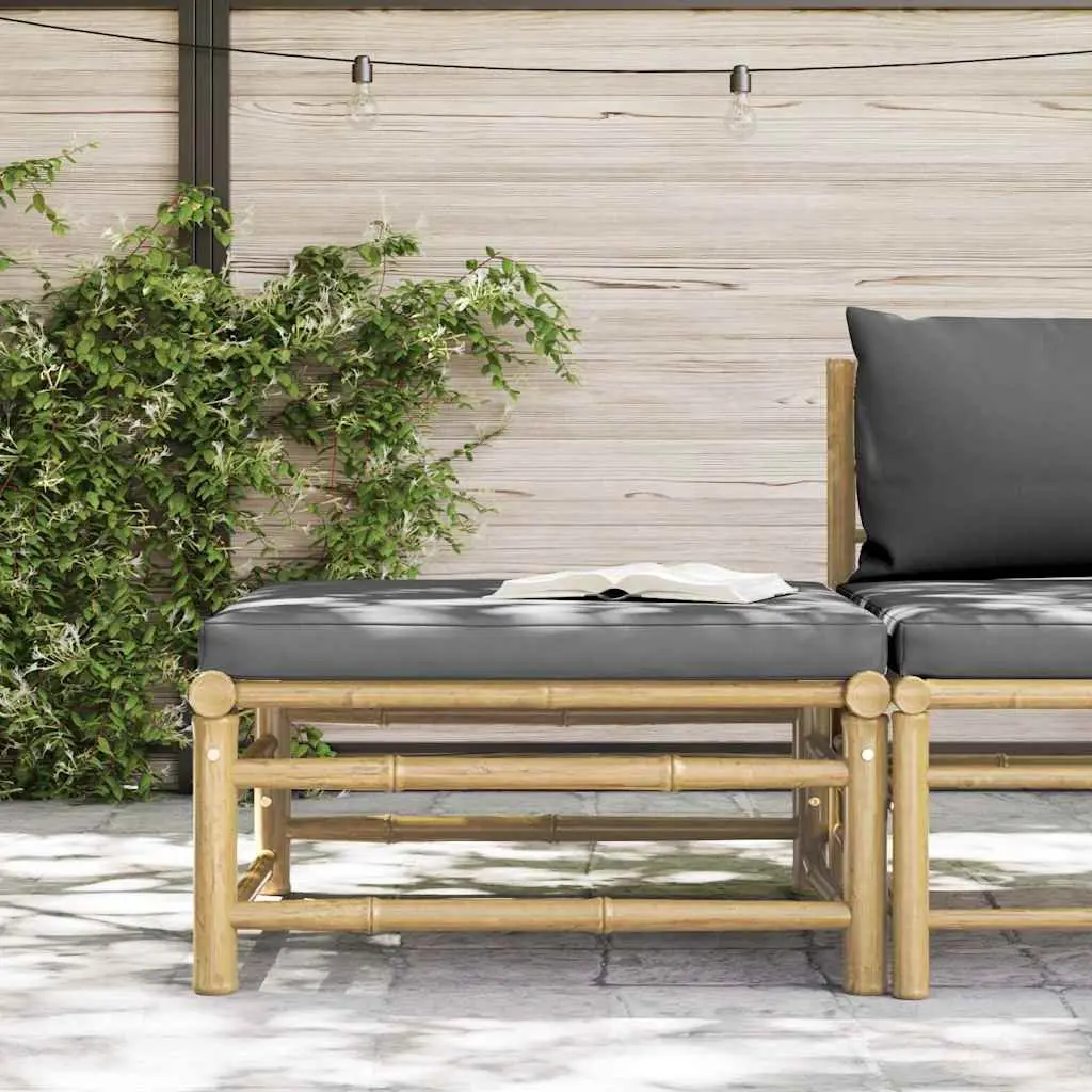 Garden Footrest Ottoman Bamboo Frame Grey Cushion Outdoor Patio Seating