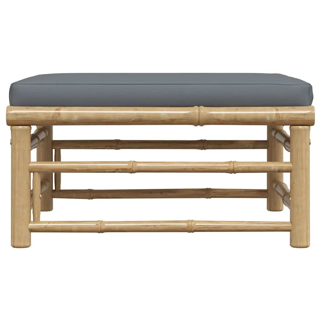 Garden Footrest Ottoman Bamboo Frame Grey Cushion Outdoor Patio Seating