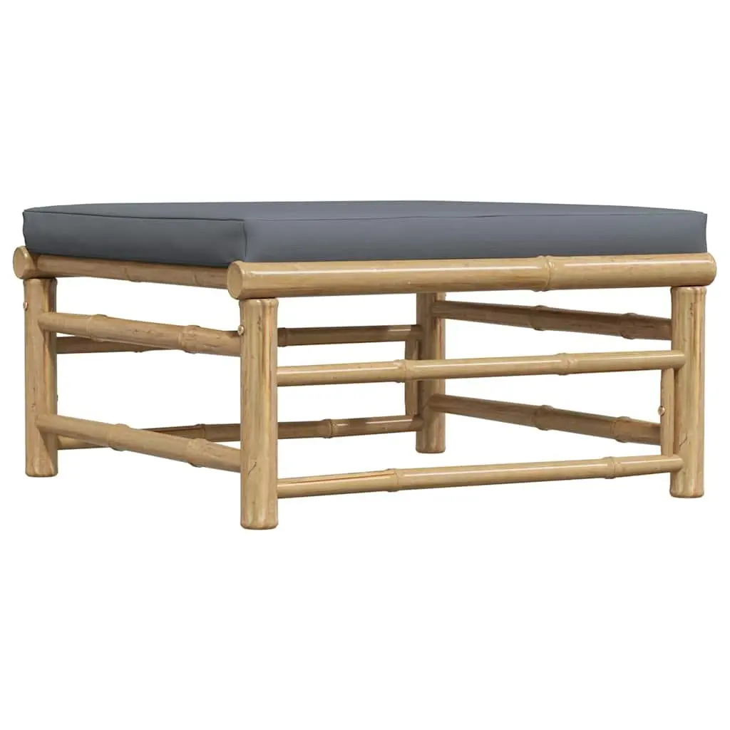 Garden Footrest Ottoman Bamboo Frame Grey Cushion Outdoor Patio Seating