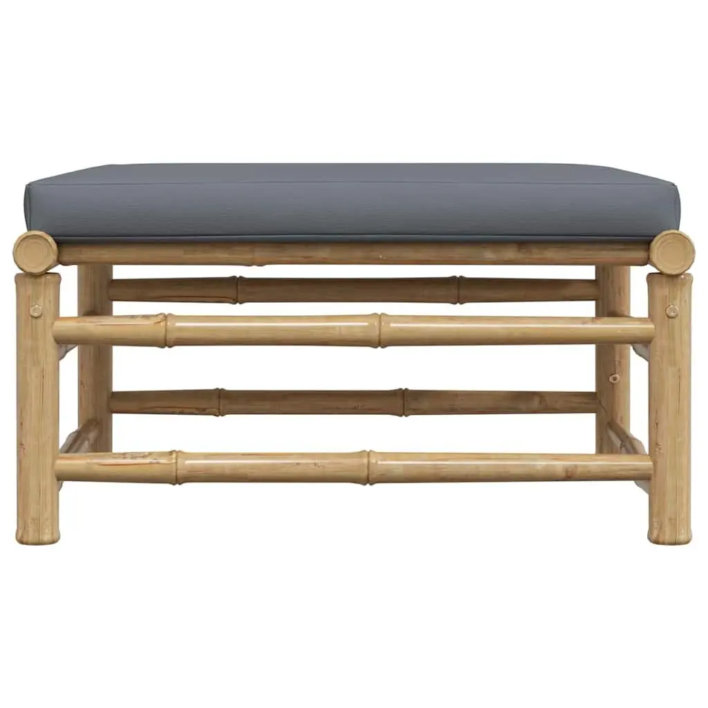 Garden Footrest Ottoman Bamboo Frame Grey Cushion Outdoor Patio Seating