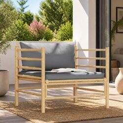 Outdoor Sectional Sofa Garden Seating Bamboo Modular Lounge with Grey Cushions