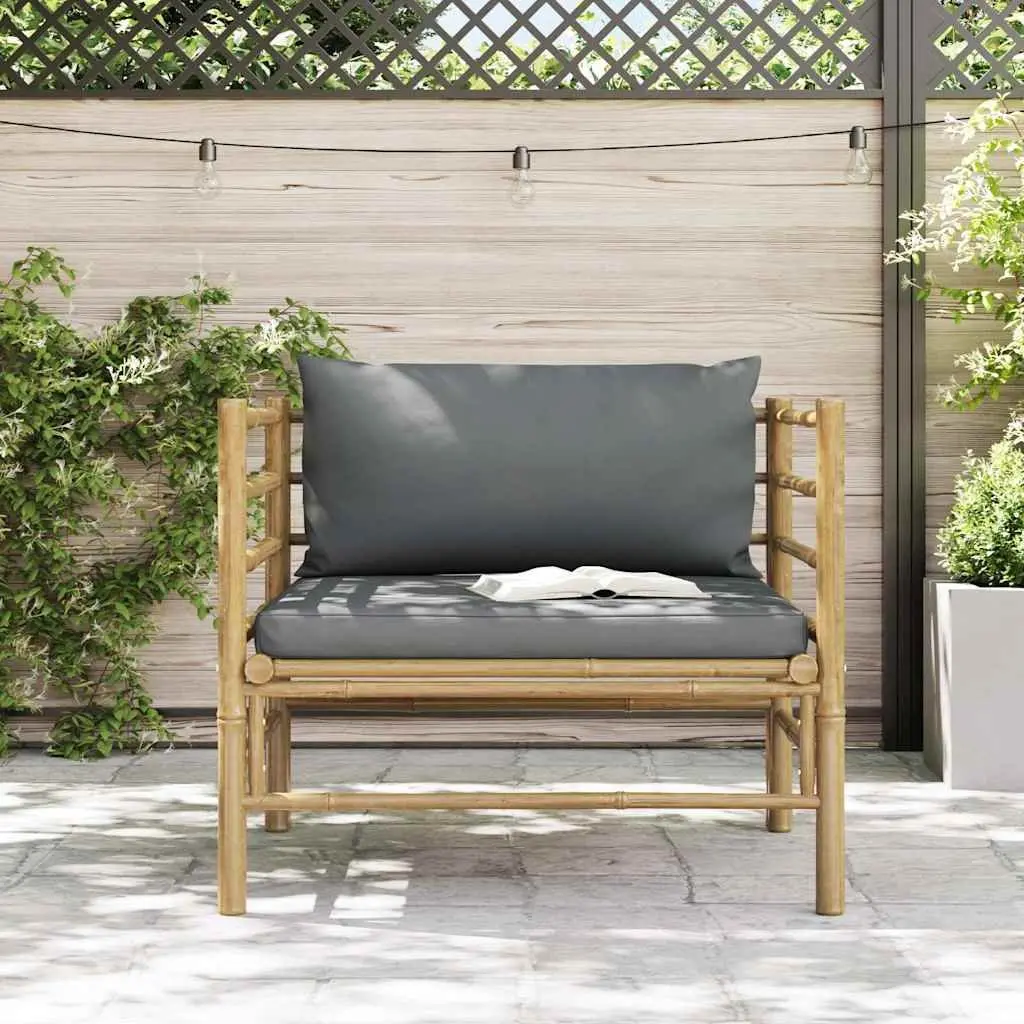 Modular Outdoor Lounge Seating Bamboo Garden Sofa with Cushions Dark Grey