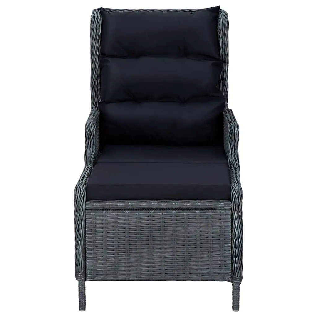 Reclining Garden Chair PE Rattan with Footstool Adjustable Grey