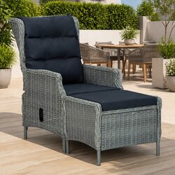 Reclining Garden Chair with Footstool Poly Rattan Outdoor Recliner Sun Lounger