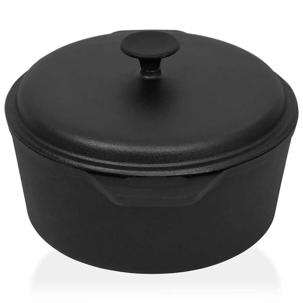 Cast Iron Stock Pot 26.5cm Black Cookware for Stews Casseroles Baking and Cooking