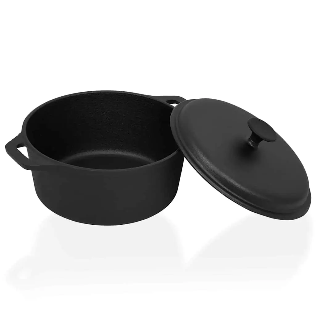 Cast Iron Stock Pot 26.5cm Black Cookware for Stews Casseroles Baking and Cooking
