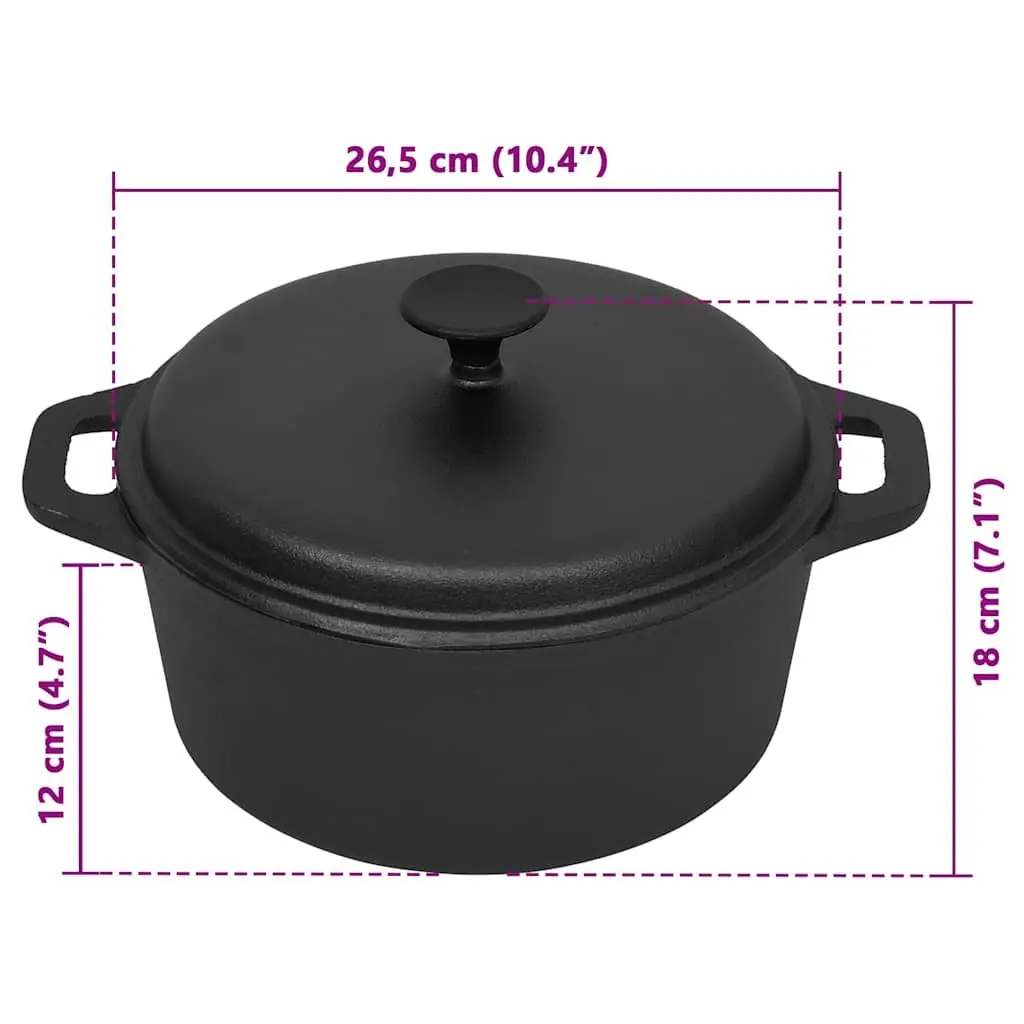 Cast Iron Stock Pot 26.5cm Black Cookware for Stews Casseroles Baking and Cooking