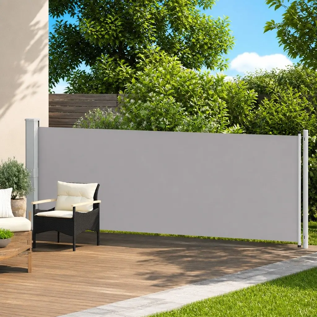 Retractable Side Awning Steel 140x600cm Grey Outdoor Sunshade Privacy Screen