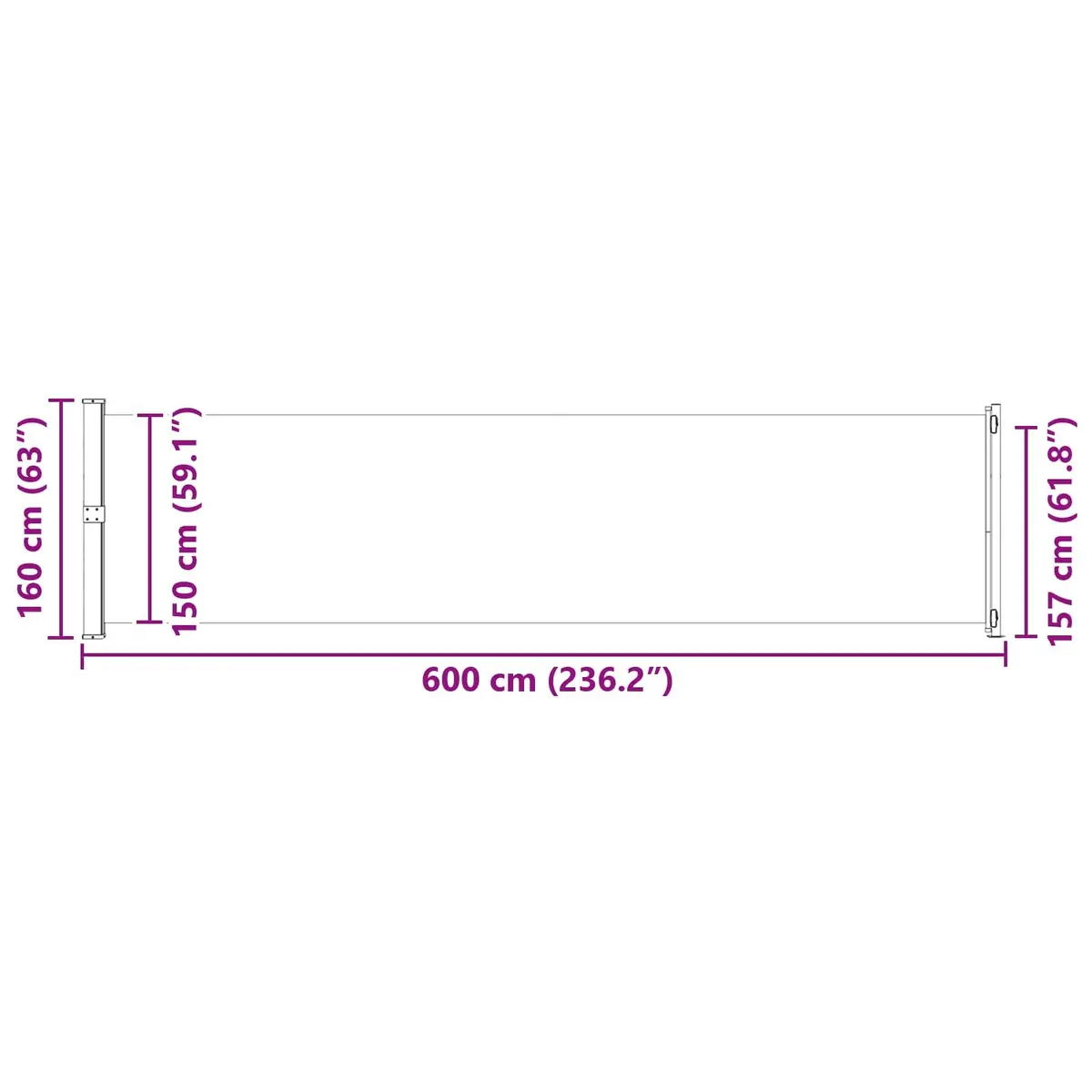 Retractable Awning Garden Shade Privacy Screen Polyester Black 600x160cm Outdoor