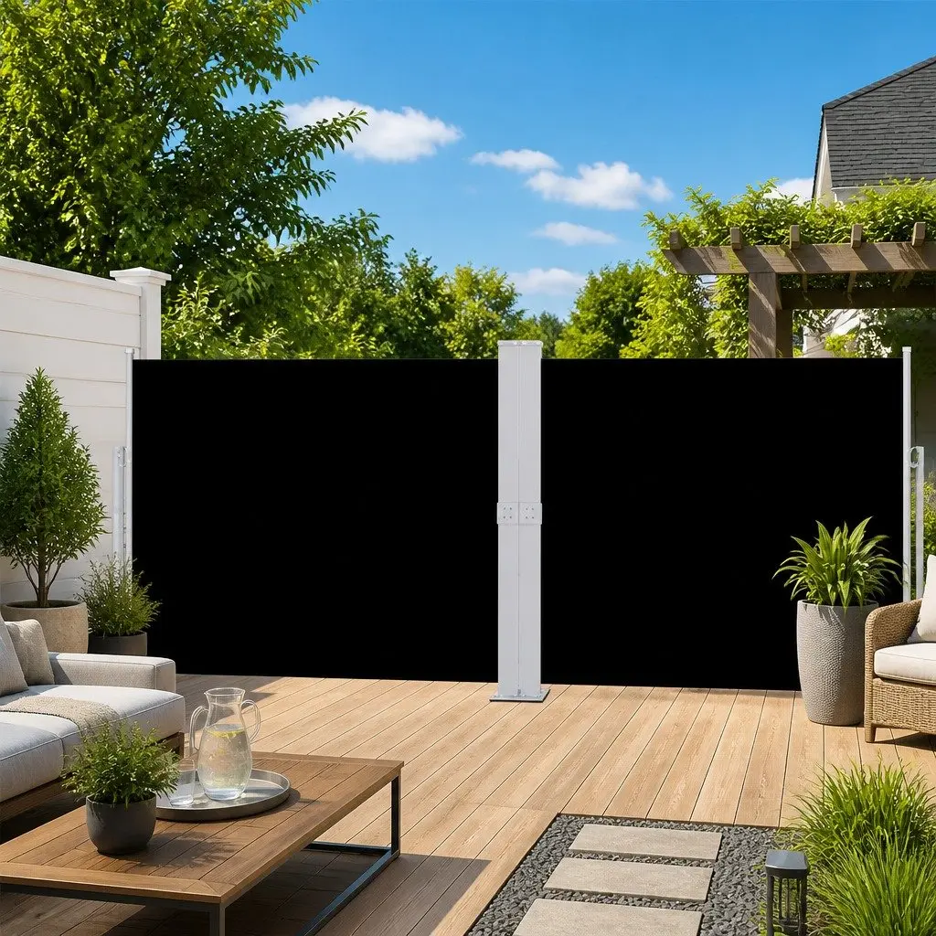 Side Awning Outdoor Privacy Screen 140x1200cm Black UV Resistant Water Resistant Tear Resistant Polyester