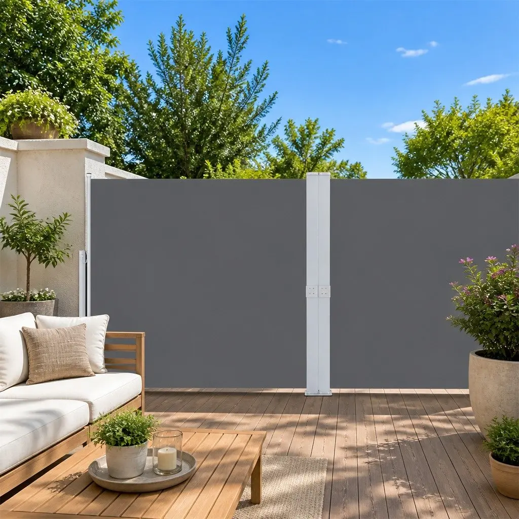 Retractable Side Awning Polyester 140x1200cm Anthracite Outdoor Privacy Screen for Patio Balcony