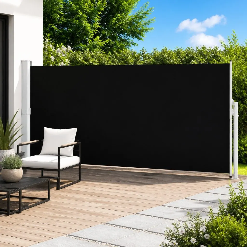 Retractable Side Awning Steel 180x500cm Black Outdoor Privacy Screen Shade
