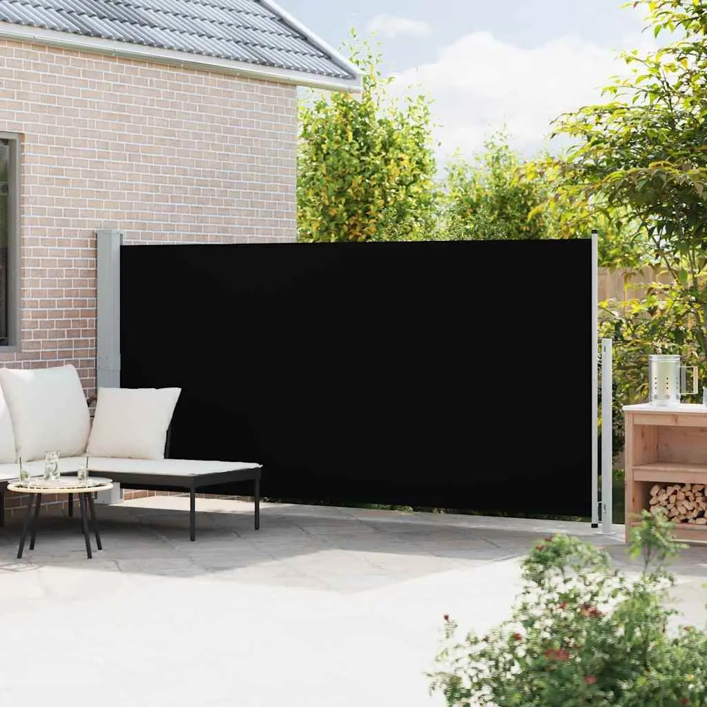 Retractable Side Awning Steel 180x500cm Black Outdoor Privacy Screen Shade
