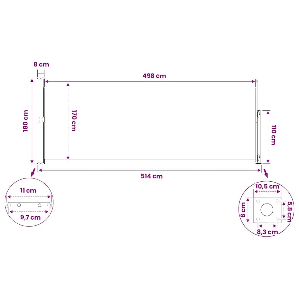 Retractable Awning for Patio Grey Polyester 180x500cm Outdoor Privacy Screen Wind Protection