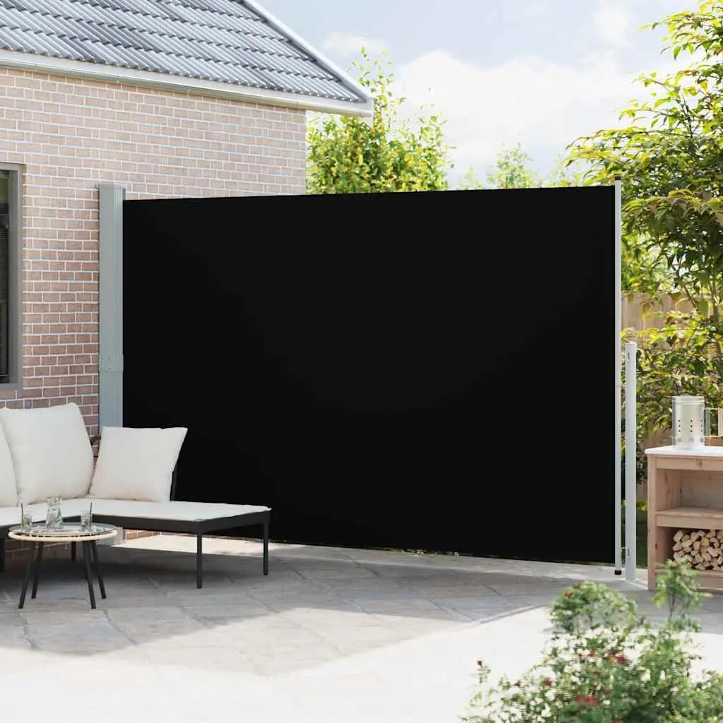 Retractable Side Awning Polyester 220x500cm Black Outdoor Privacy Screen Sunshade