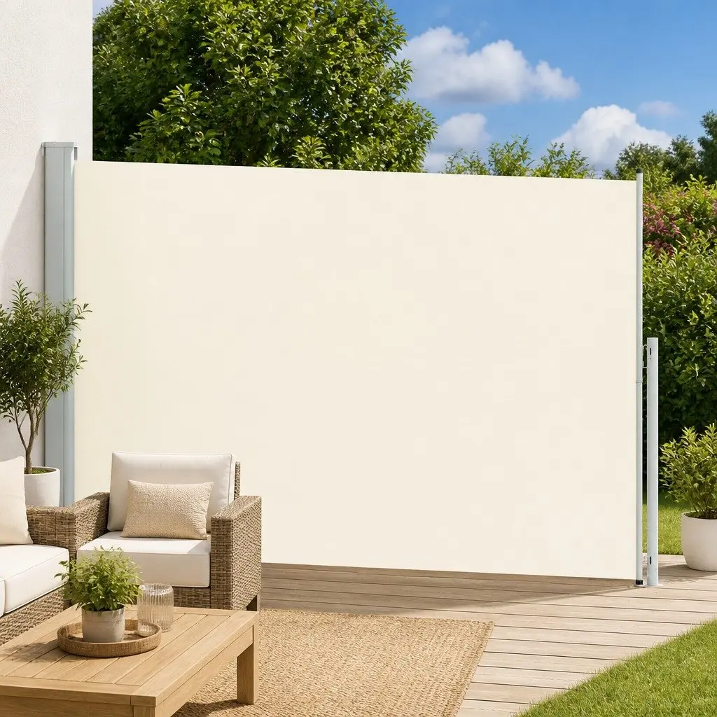 Retractable Side Awning Outdoor Privacy Screen 220x500cm Polyester Cream Steel