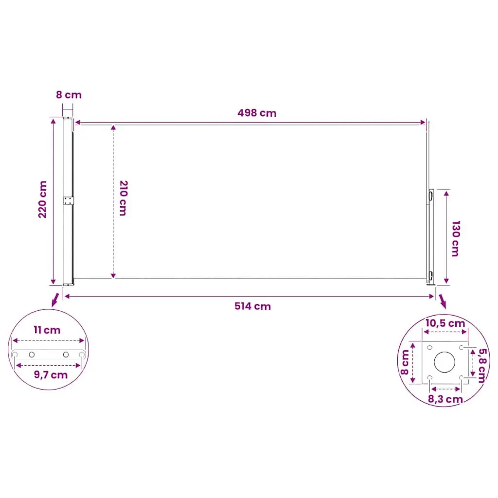 Retractable Side Awning Outdoor Privacy Screen 220x500cm Polyester Cream Steel