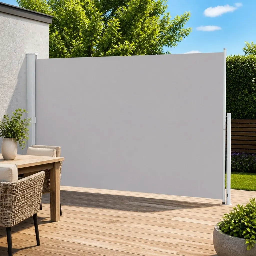 Side Awning Outdoor Grey 220x500cm Retractable Privacy Screen UV Water Tear Resistant