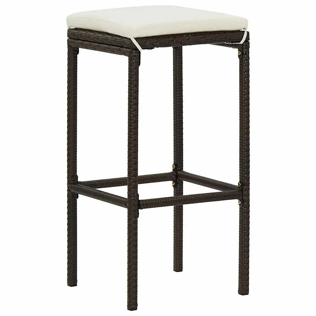 Bar Stools Steel Frame PE Rattan Cushioned Counter Height 3 pcs Brown