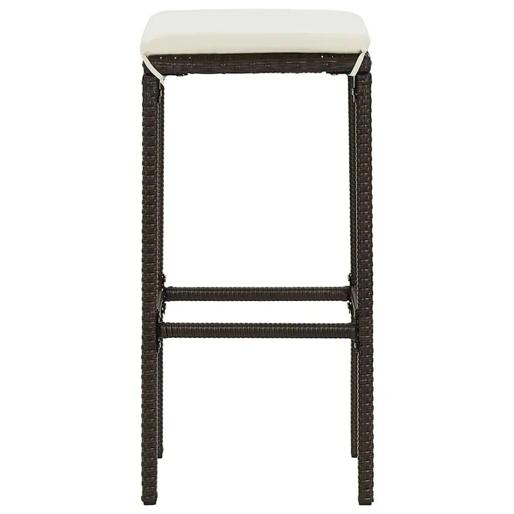Bar Stools Steel Frame PE Rattan Cushioned Counter Height 3 pcs Brown