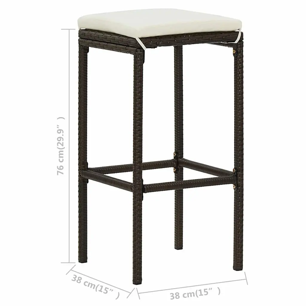 Bar Stools Steel Frame PE Rattan Cushioned Counter Height 3 pcs Brown