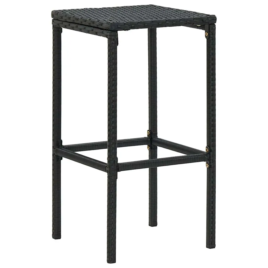Bar Stools Steel Frame PE Rattan Cushioned Seat Counter Height Black Set of 3