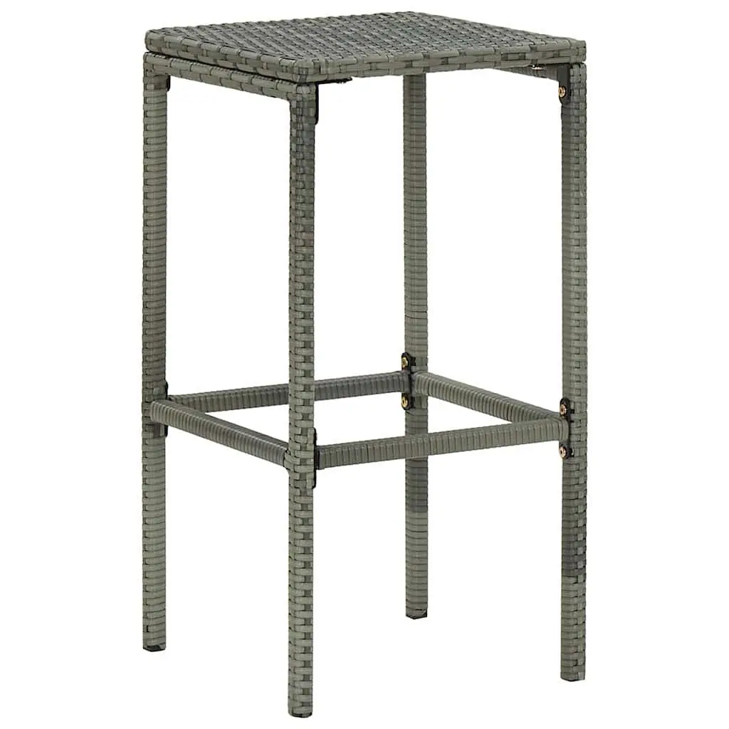 Bar Stools Set of 3 Steel Frame PE Rattan Counter Chairs with Cushions Grey