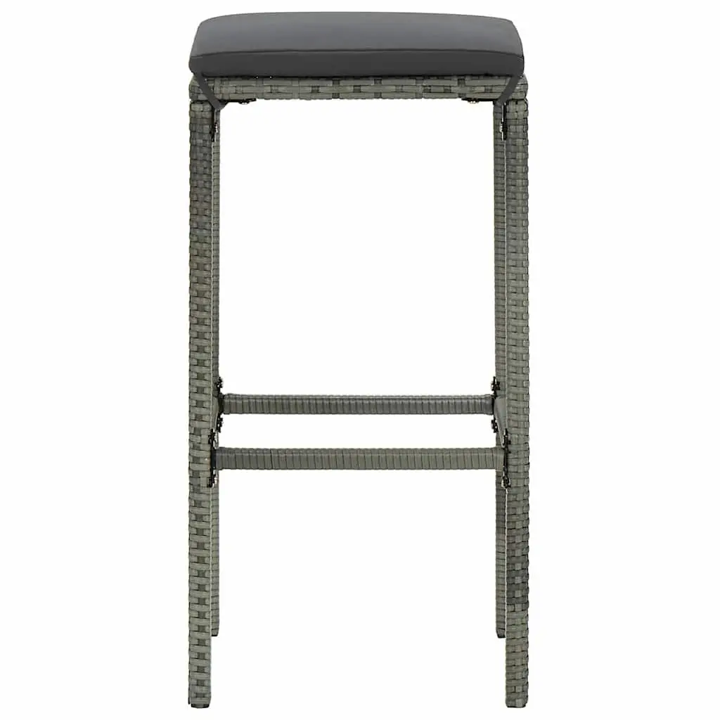 Bar Stools Set of 3 Steel Frame PE Rattan Counter Chairs with Cushions Grey