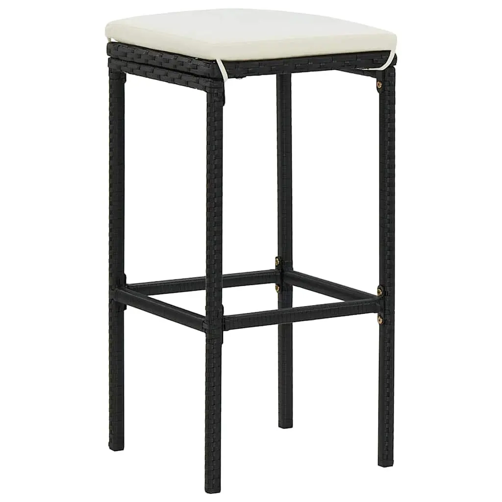 Bar Stools PE Rattan Steel Frame Cushioned Set of 6 Black