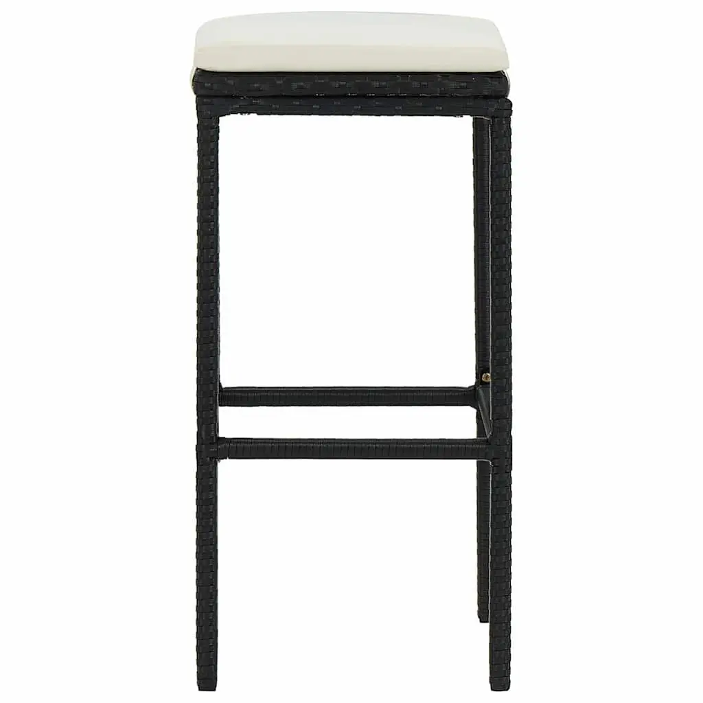 Bar Stools PE Rattan Steel Frame Cushioned Set of 6 Black