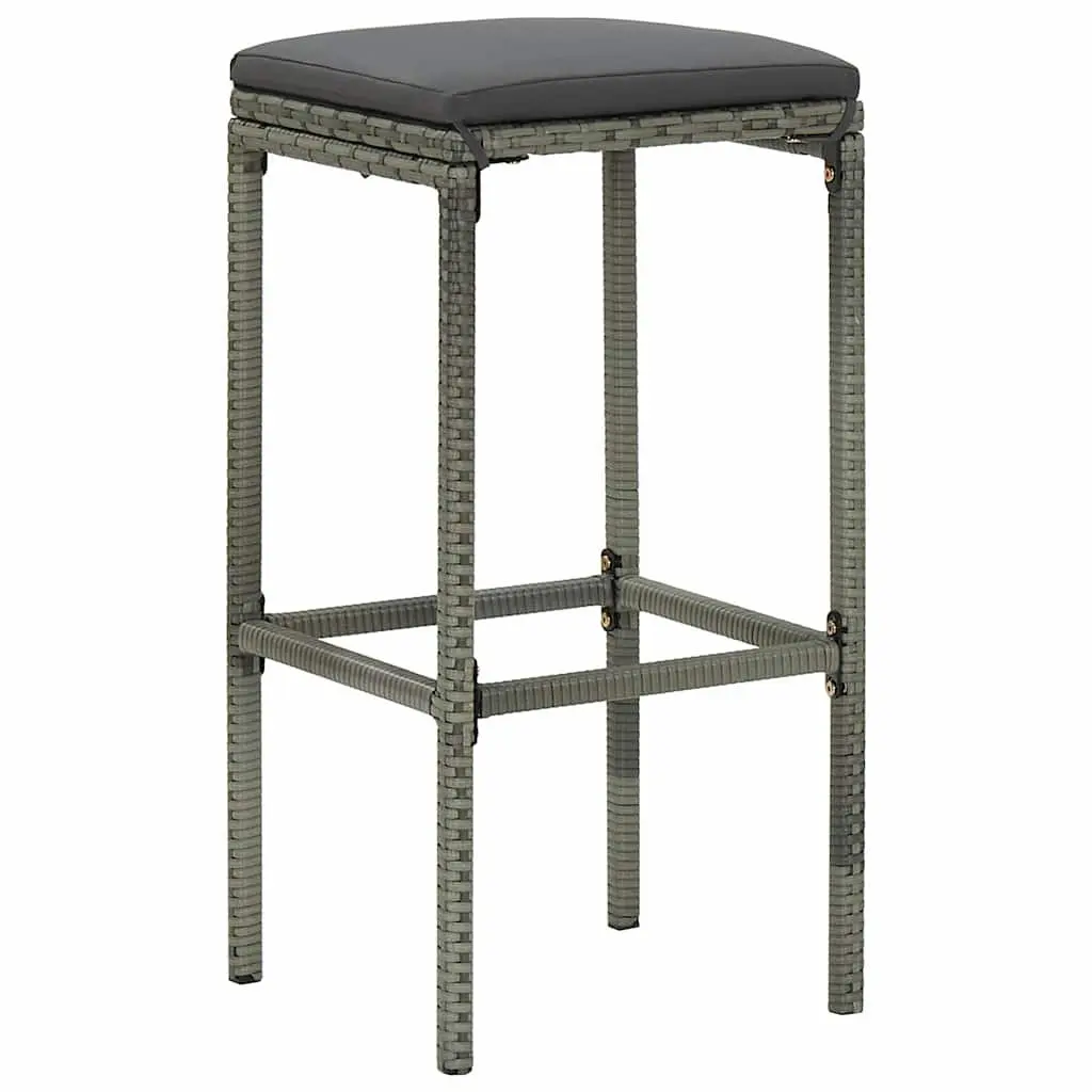 Bar Stools Set 6 pcs Grey PE Rattan Counter Chairs with Cushions Footrest