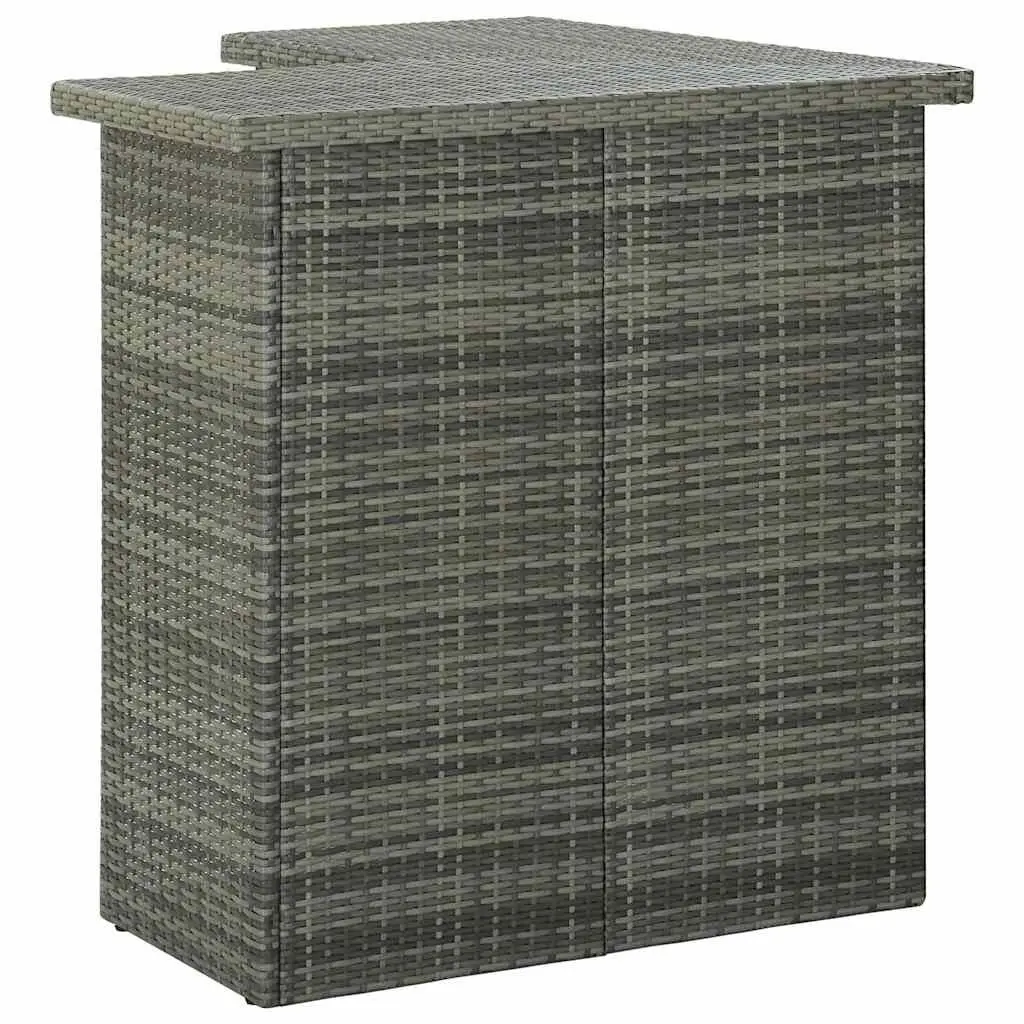 Corner Bar Table Steel Frame PE Rattan Grey with Storage Shelves