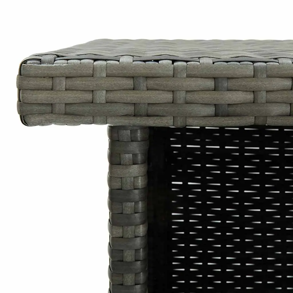 Corner Bar Table Steel Frame PE Rattan Grey with Storage Shelves