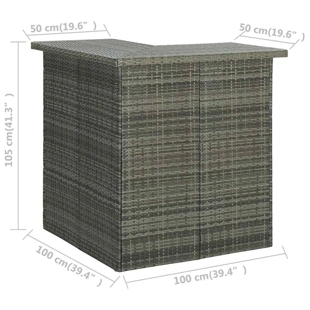Corner Bar Table Steel Frame PE Rattan Grey with Storage Shelves