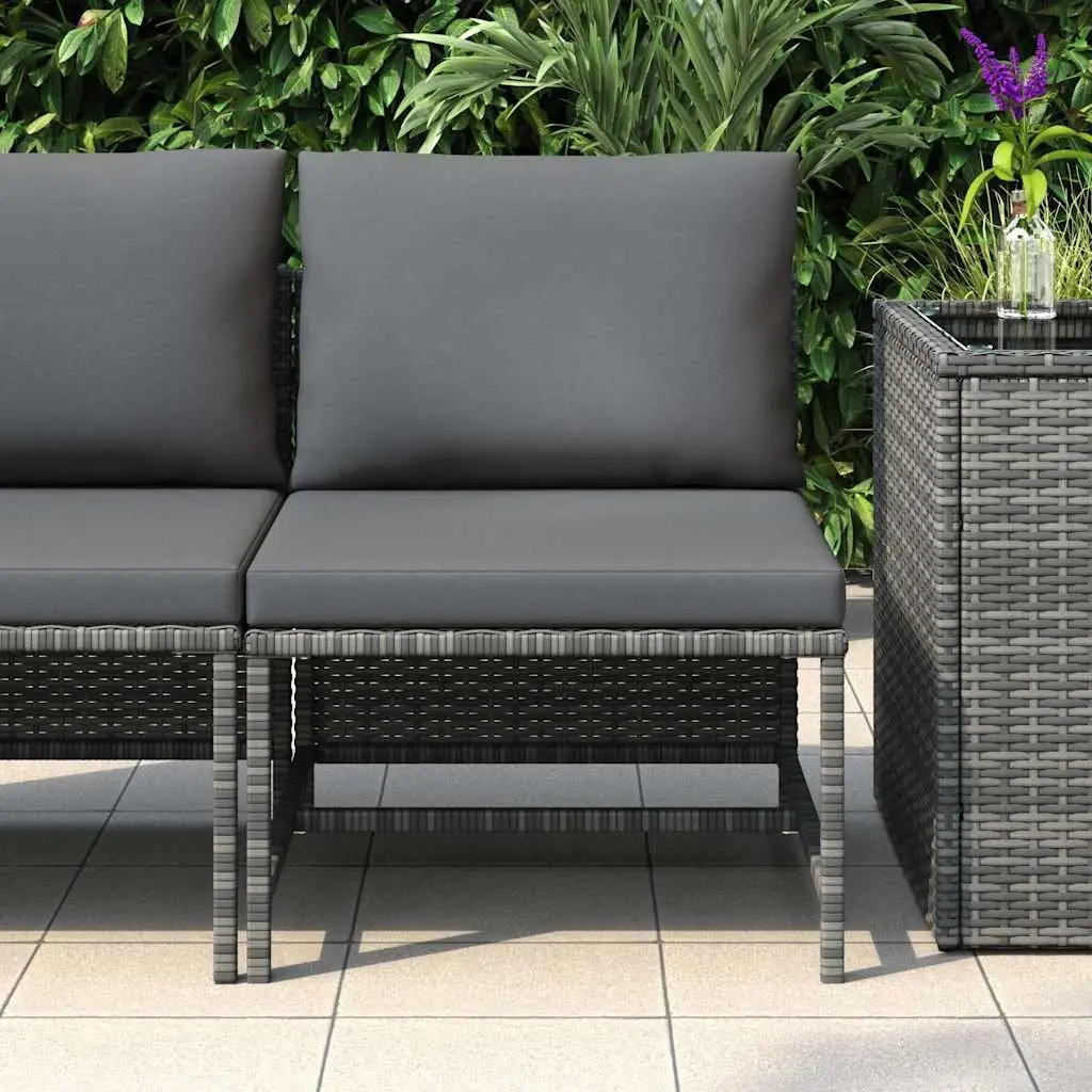 Outdoor Sectional Middle Sofa with Cushions Grey Rattan Modular Garden Seating
