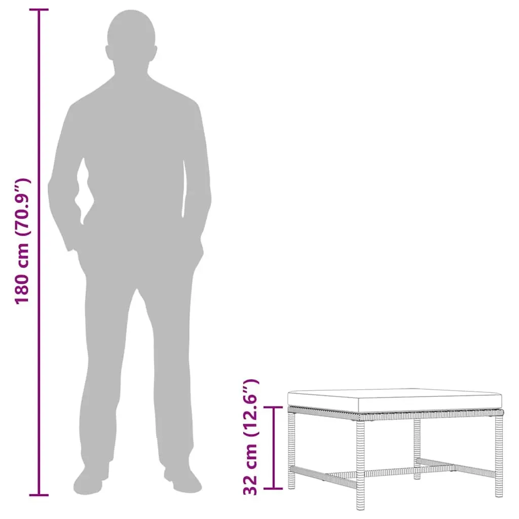 Outdoor Ottoman Grey Rattan with Removable Cushion