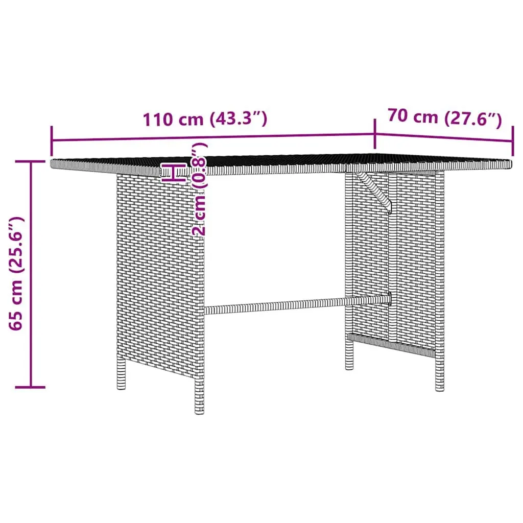 Garden Dining Table Grey PE Rattan 110x70x65cm Lightweight Steel Frame Outdoor Furniture
