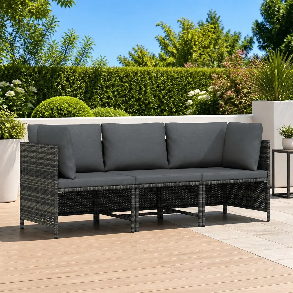 3-Seater Garden Sofa PE Rattan Outdoor Sectional Lounge Grey