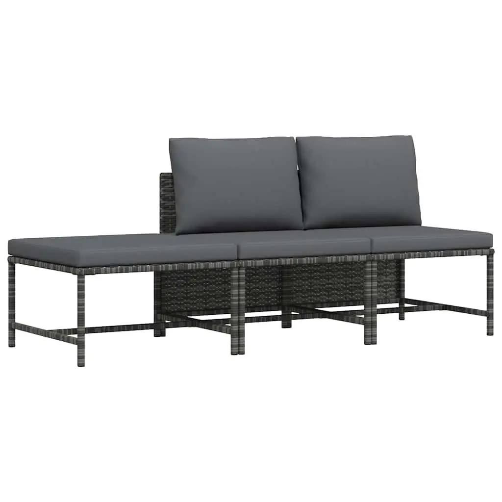 3 Piece Grey PE Rattan Outdoor Garden Sofa Set with Powder-coated Steel Frame and Cushions