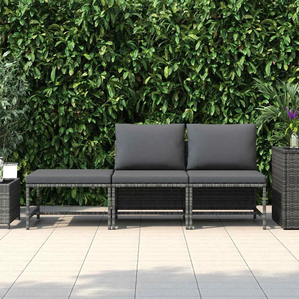 3 Piece Grey PE Rattan Outdoor Garden Sofa Set with Powder-coated Steel Frame and Cushions