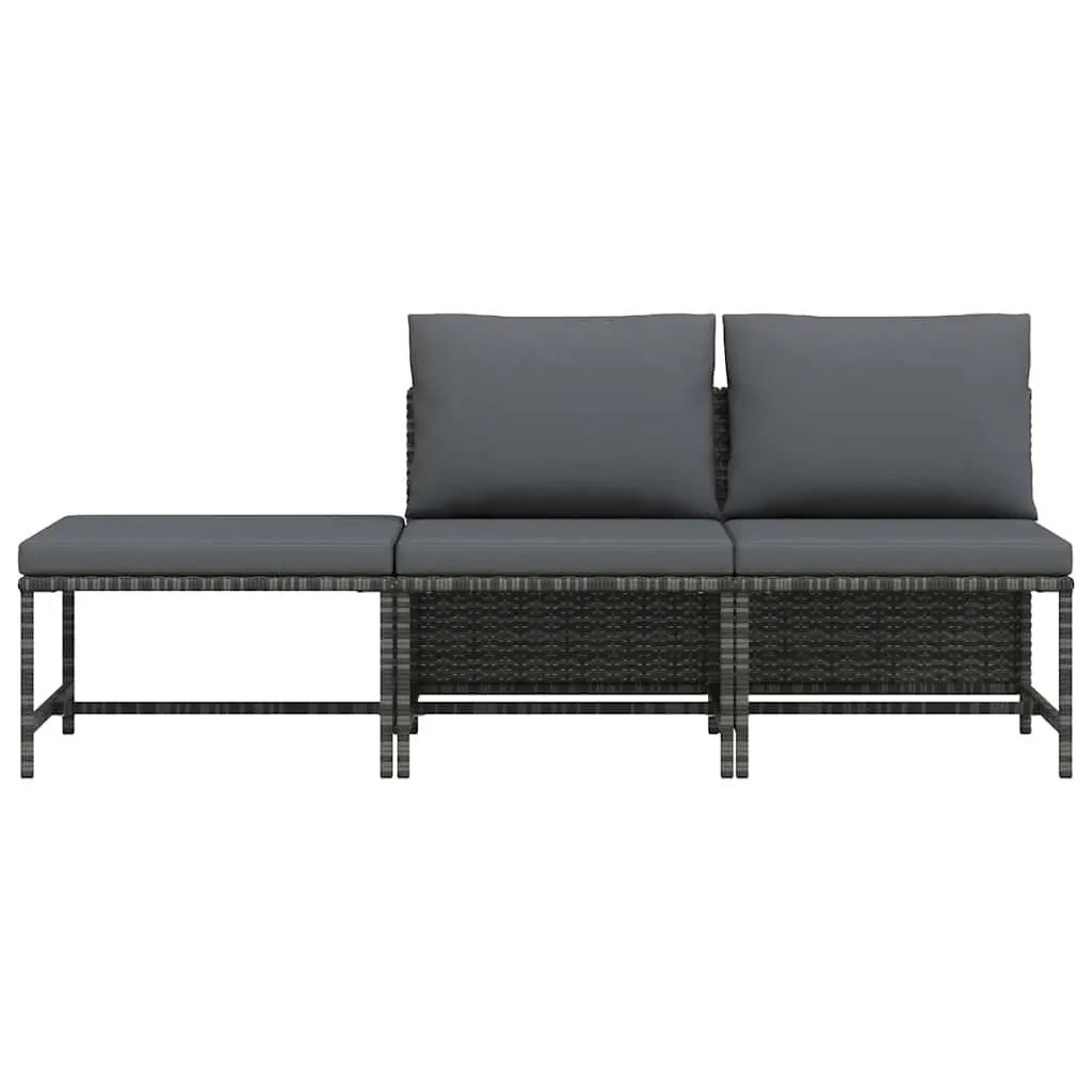 3 Piece Grey PE Rattan Outdoor Garden Sofa Set with Powder-coated Steel Frame and Cushions
