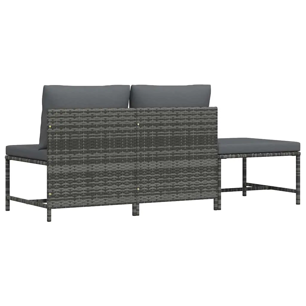 3 Piece Grey PE Rattan Outdoor Garden Sofa Set with Powder-coated Steel Frame and Cushions