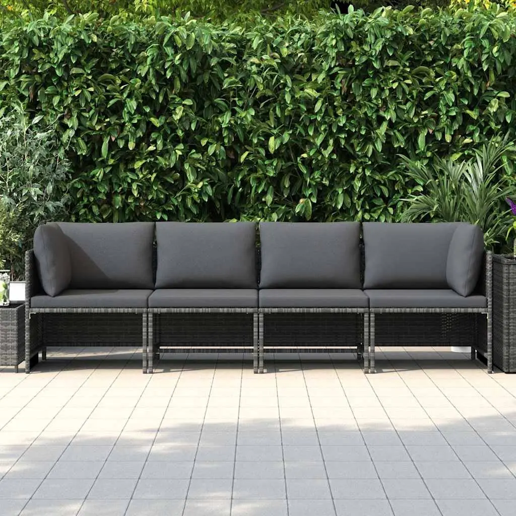 4-Seater Garden Sofa Outdoor Sectional Lounger Grey PE Rattan Powder-Coated Steel Frame