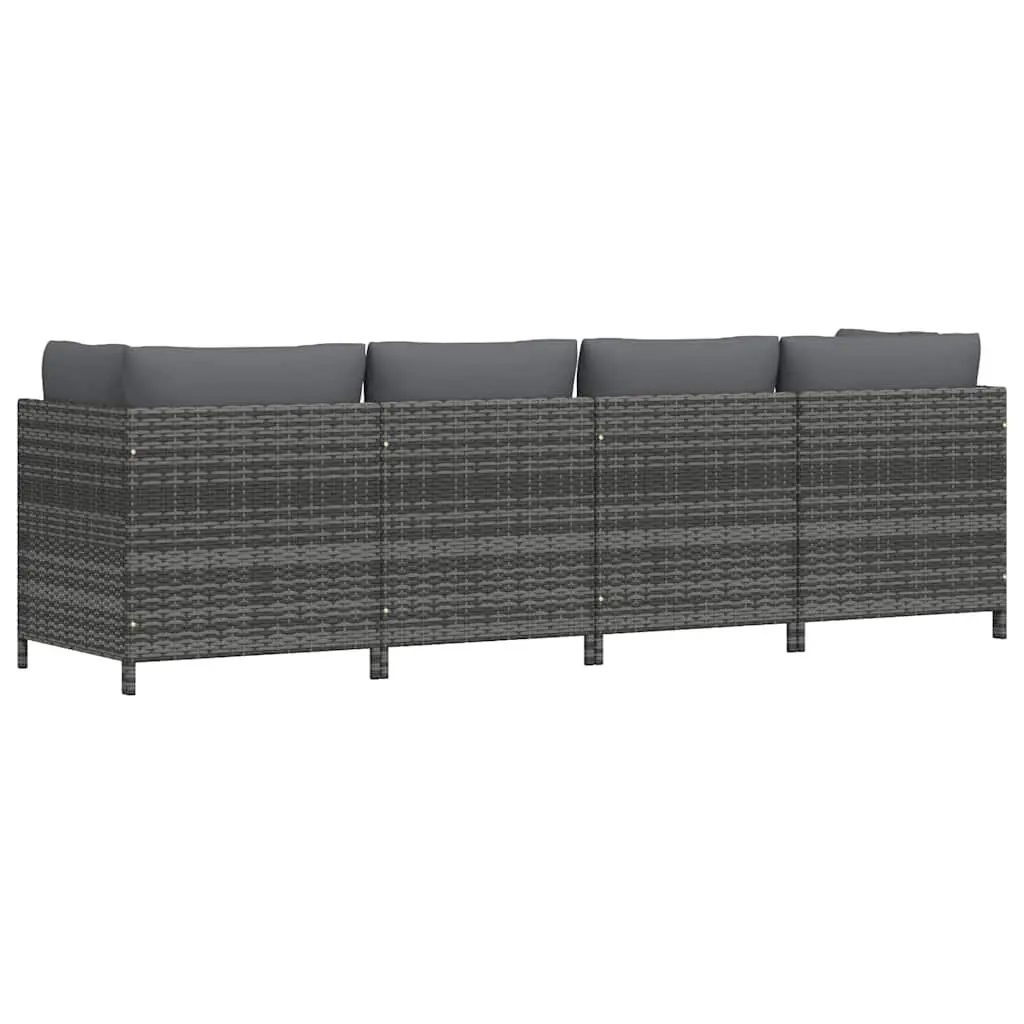 4-Seater Garden Sofa Outdoor Sectional Lounger Grey PE Rattan Powder-Coated Steel Frame