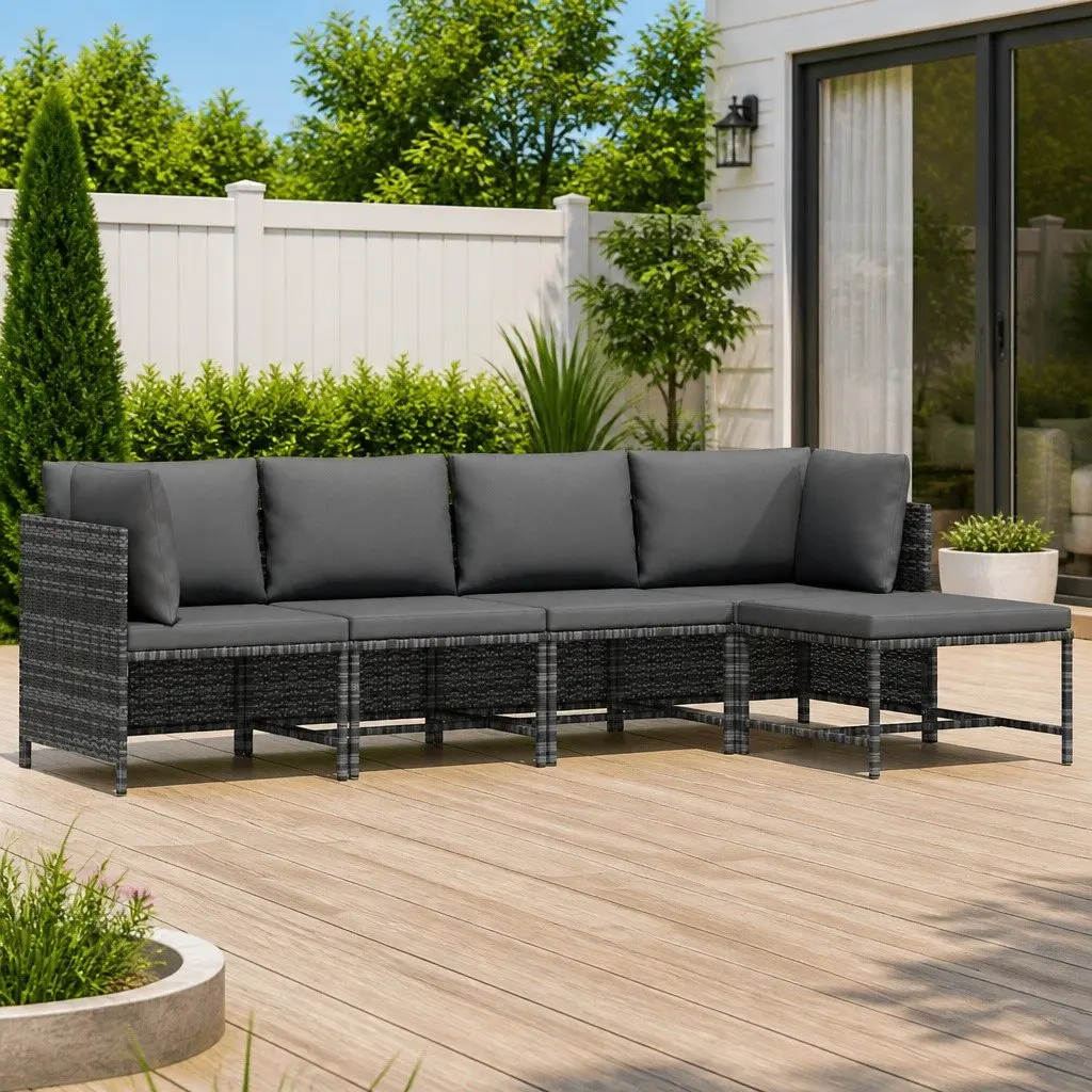 Garden Lounge Set 4 Piece with Cushions Poly Rattan Outdoor Patio Sofa Set Grey