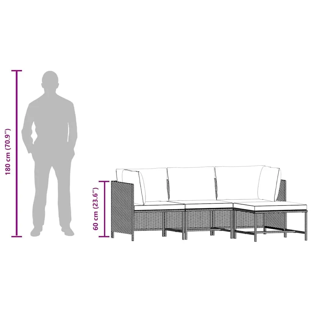 Garden Lounge Set 4 Piece with Cushions Poly Rattan Outdoor Patio Sofa Set Grey