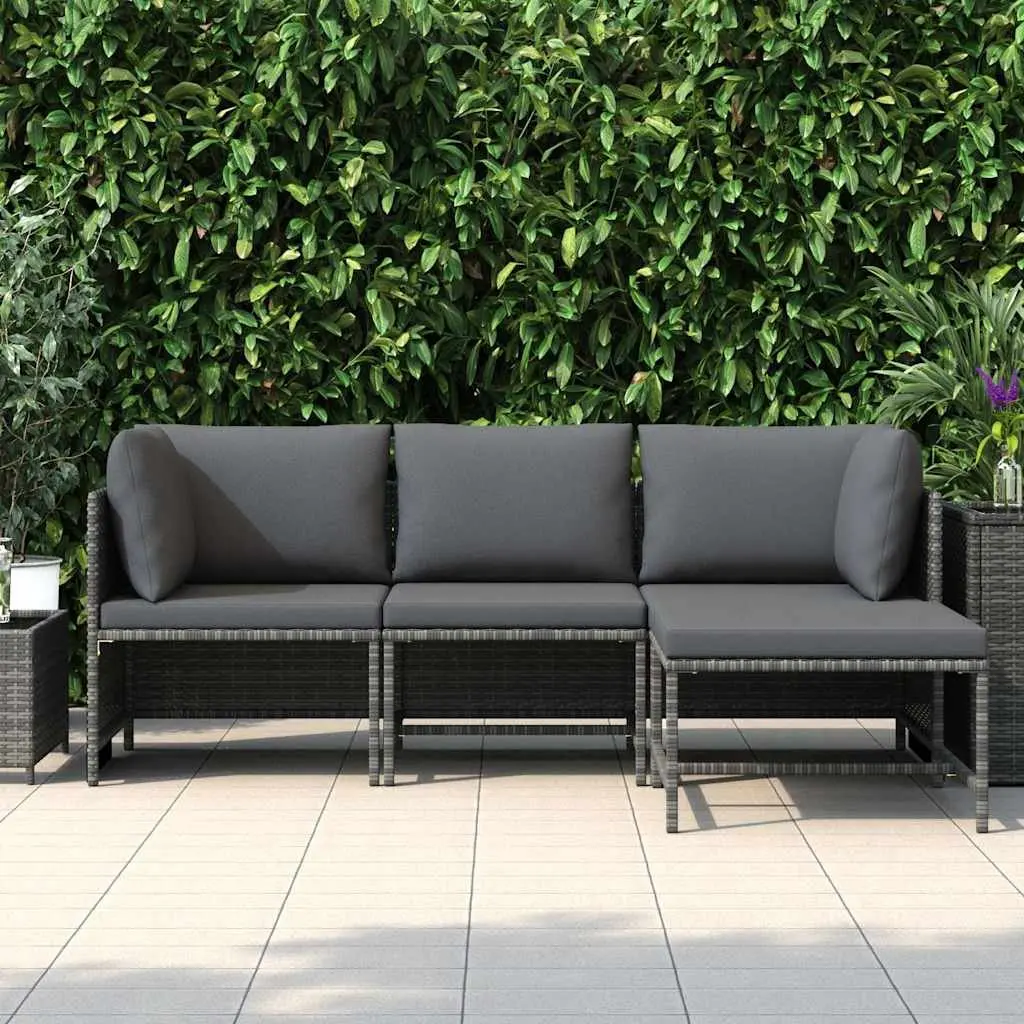 Garden Lounge Set 4 Piece with Cushions Poly Rattan Outdoor Patio Sofa Set Grey