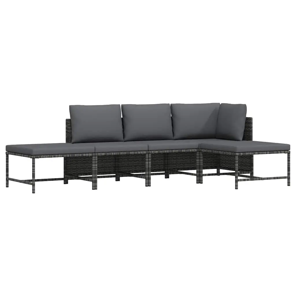 5 Piece Outdoor Garden Sofa Set Grey PE Rattan with Removable Cushions and Powder Coated Steel Frame